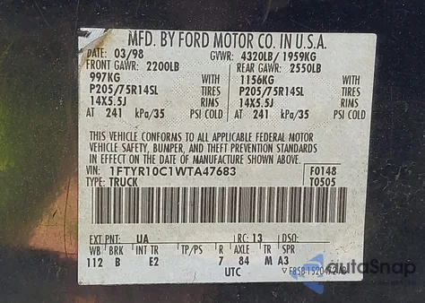 1998 Ford Ranger from USA, damaged, VIN 1FTYR10C1WTA47683